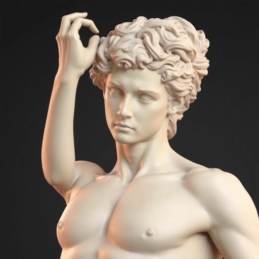 intricate design, hyper-realistic, detailed textures, renaissance influence, dynamic posture, chiaroscuro lighting, vibrant color palette, contemporary interpretation, Michelangelo-inspired, digital sculpture, high poly count, virtual reality, spatial depth, surreal composition, emotive forms, classical elements, futuristic materials, bold contrasts, three-dimensional space, innovative techniques, sculptural essence, ambient occlusion, expert craftsmanship, aesthetic balance, harmonious proportions