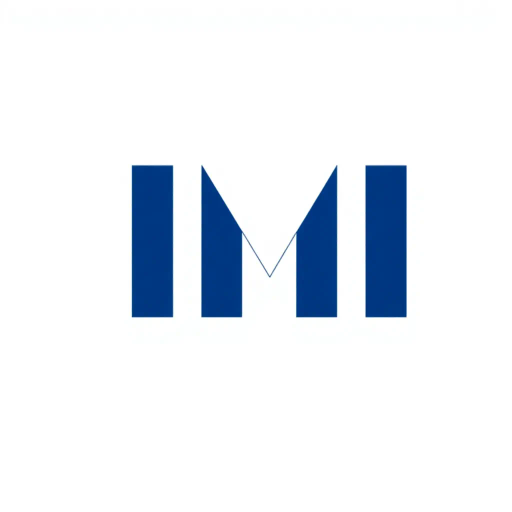 bold M logo mark, solid geometric letter, structured layers, subtle thin horizontal connector lines, indigo on white, modern minimal SaaS branding, flat vector, modernist simplicity, Bauhaus influence, clean design, minimalist aesthetics, structured composition, primary color palette, geometric precision, visual balance, negative space utilization, corporate identity, digital branding, contemporary design language, clarity in form