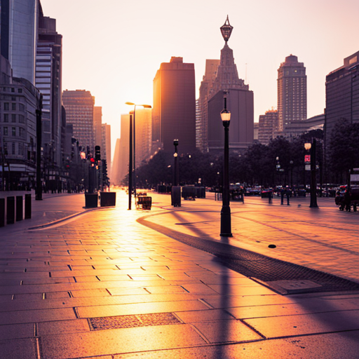 early-morning, walk, dinner, cityscape, urban, streetlights, shadows, night-time, dusk, evening, atmosphere, city, buildings, architecture, bustling, vibrant, nightlife