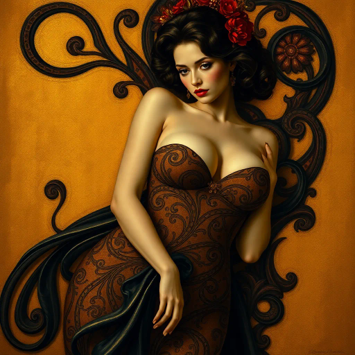 voluptuous figures, ethereal beauty, sultry allure, warm hues, intricate details, seduction, lush textures, soft lighting, contemporary vision, dynamic curves, artistic expression, empowered femininity, bold composition, sensual flow, modern elegance, flirtatious charm, vivid contrasts, expressive form, artistic liberation, fluid movement