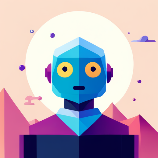 tiny robot, geometric shapes, low-poly, digital-art, white background