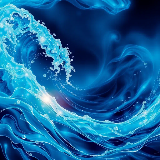 ethereal waves, crystalline clarity, fluid dynamics, shimmering reflections, aquatic elegance, surrealism, iridescent colors, Hokusai influence, sensual curves, gentle turbulence, luminescent lighting, flowing forms, Art Nouveau, liquid motion, dreamlike atmosphere, organic textures, fantastical seascape, serene vibrations, intricate detail, immersive depth, blue and turquoise palette, water motif, tranquil energy, evocative mood, transcendental beauty, Japanese aesthetics, serene environment