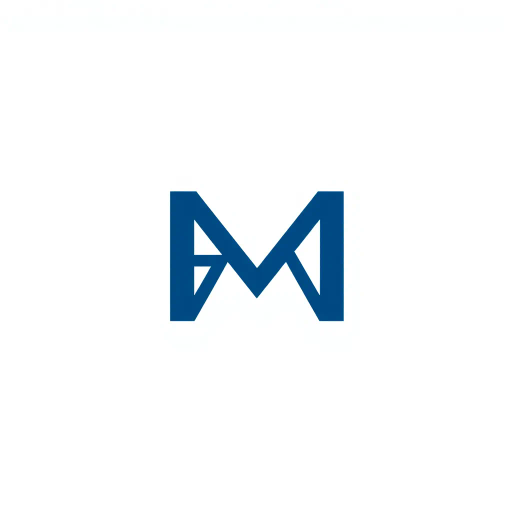 bold M logo mark, solid geometric letter, structured layers, subtle thin horizontal connector lines, indigo on white, modern minimal SaaS branding, flat vector, modernist simplicity, Bauhaus influence, clean design, minimalist aesthetics, structured composition, primary color palette, geometric precision, visual balance, negative space utilization, corporate identity, digital branding, contemporary design language, clarity in form