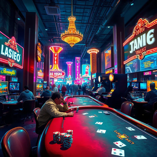 casino, realism, verisimilitude, Las Vegas influence, chiaroscuro lighting, intricate details, hyperrealism, play of colors, vibrant atmosphere, chips and cards, dynamic composition, immersive realism, gaming tables, rich textures, urban nightlife, contemporary influences, dramatic perspectives, bustling ambiance, modern architecture, cultural vibrancy