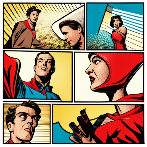 comic, pop-art, bold colors, ink outlines, action, superhero, speech bubbles, panels, panel layout, graphic storytelling, comic strip, motion lines