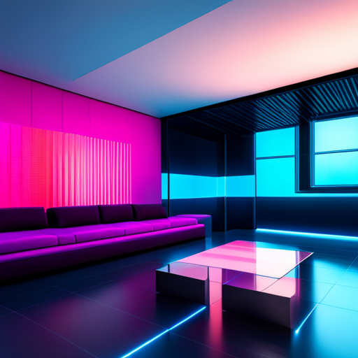 chromatic aberration, iridescent hues, neon glow, futuristic design, minimalist composition, high contrast, metallic shine, avant-garde, tech-inspired color palette