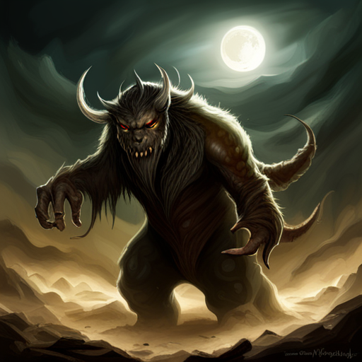 giant creature, monstrous beast, intimidating, terrifying, mythical, legendary, dark fantasy, horror, creature design, creature concept, supernatural, shadowy figure, monstrous anatomy, intimidating presence