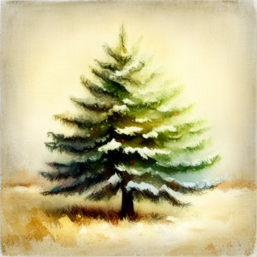 Christmas tree, white background, textured canvas, oil painting, vintage analog-film