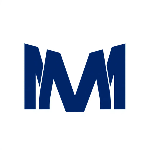 ultra minimalism, bold geometric design, clean lines, solid indigo color, #3D63DD, pure abstract letterform, modern vector aesthetics, white void background, symmetry, simplicity, mid-century modern influences, structural clarity, spatial balance, elegant composition, artistic reduction, iconic branding, visual harmony, shape exploration, vivid indigo contrast, negative space utilization, M letterform essence