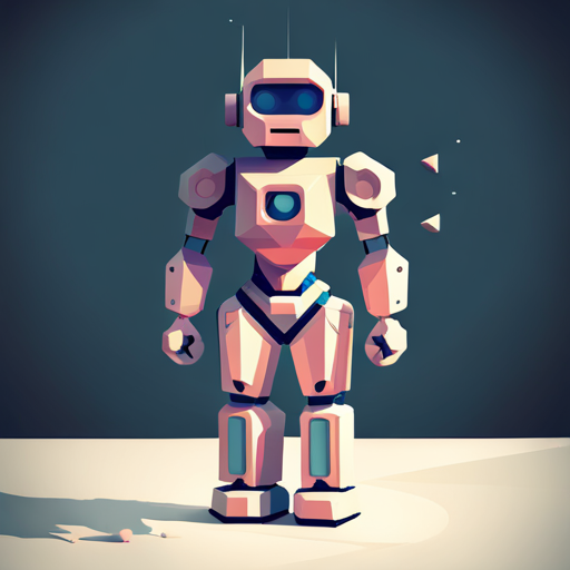 tiny robot, geometric shapes, low-poly, digital-art, white background