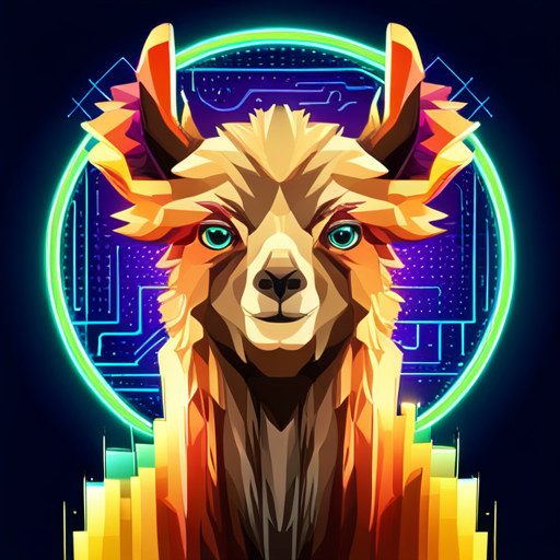 colorful abstract vector llama, futuristic robot, neon lights, geometric shapes, bold composition, metallic materials, technology, movement, cutting-edge perspective, vibrant energy