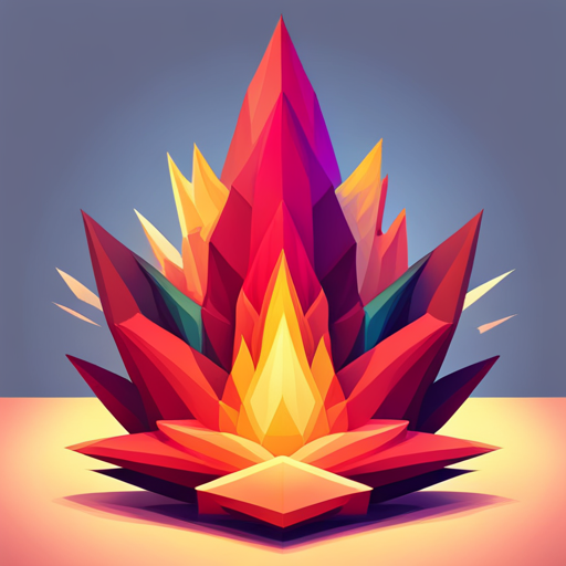 flames, triangular shapes, angular composition, faceted texture, digital art, low-poly modeling, 3D design, fiery colors, geometric forms, simplified form, minimalist design, sharp edges, dynamic movement, stylized flames, polygonal modeling