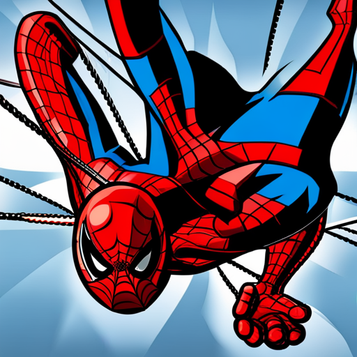 Spiderman, comic book, action, superhero, Marvel, web-slinging, New York City, skyscrapers, red and blue, dynamic poses, web shooters, agility, crime-fighting, mask, spandex suit, Peter Parker, web-swinging, high-flying, urban setting