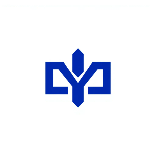 minimal M logo, perspective convergence, depth, hierarchy, solid indigo blue, geometric, modern tech design, flat vector, white background, Bauhaus influences, clean lines, symmetry, contemporary aesthetics, spatial innovation, futurism, precision, abstraction, innovative branding, structural elegance