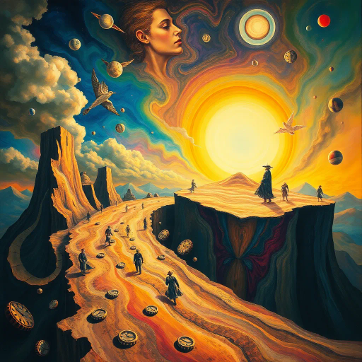 surrealism, thirty, dreams, Salvador Dalí, endless possibilities, time distortion, vibrant colors, intricate detail, dreamscape, emotional depth, whimsical, fantasy elements, abstract forms, fluid motion, imaginative realms, ethereal lighting, psychological exploration, mind-bending perspectives, artistic symbolism, expansive space, conceptual reflections, age of exploration, cerebral imagery, innovative techniques, transformative moments, infinite time, enigmatic, otherworldly, philosophical contemplation