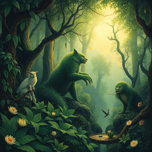 lush landscapes, ethereal forests, nature's embrace, vibrant greens, cascading waterfalls, serene lakes, Andrew Wyeth influences, impressionistic brushstrokes, golden sunlight filtering through trees, bioluminescent details, tranquility, harmonious wildlife, ethereal mists, fairy-tale atmosphere, dreamlike realism, rich textures, botanical motifs, intricate foliage, magical realism, whimsical creatures, earthy tones, dynamic skies, glowing hues, organic patterns, immersive experience, serenity, peaceful ambiance, natural wonder, timeless beauty