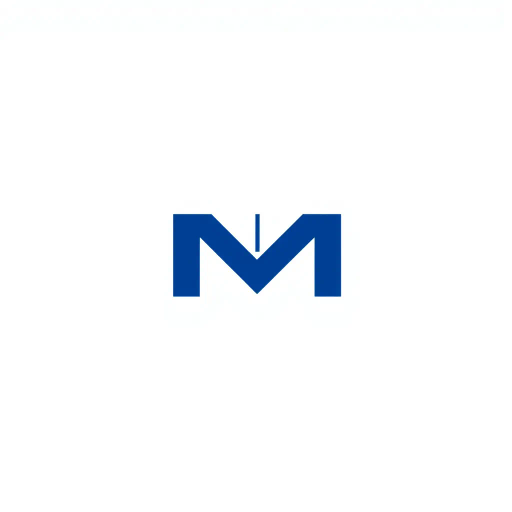 minimalist, bold, letter M, logo design, solid geometric shapes, V-shaped connectors, branching lines, hierarchy symbolism, indigo blue color palette, flat vector style, clean composition, modern SaaS branding, software aesthetics, white background, high-tech elegance, contemporary design, clarity, sleek presentation, geometric precision, corporate identity, monochromatic balance, visual hierarchy