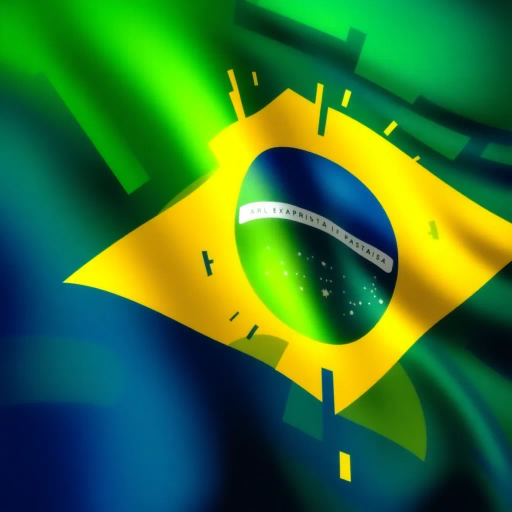 Brazilian flag, vibrant colors, modern digital interpretation, geometric shapes, vivid green, deep yellow, midnight blue, iconic symbolism, cultural pride, Henri Matisse influence, abstract representation, energy and movement, tropical essence, contemporary twist, luminosity, dynamic composition, national identity, artistic expression, unity and diversity, celebration of heritage, bold contrasts, visual impact, conceptual artistry, emotive design
