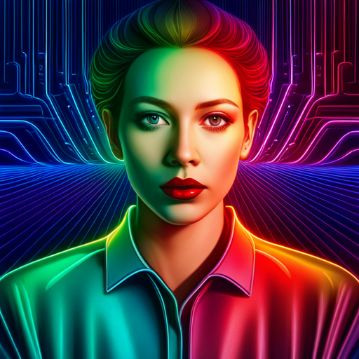 Futuristic technology, Artificial intelligence, Machine learning, Algorithmic design, Visual recognition, Neural networks, Big data analytics, Branding identity, Abstract shapes, Geometric patterns, Sci-fi, Neon lighting, Cyberpunk, Glitch art, Pixelation, Futurism, Minimalism, Video game art