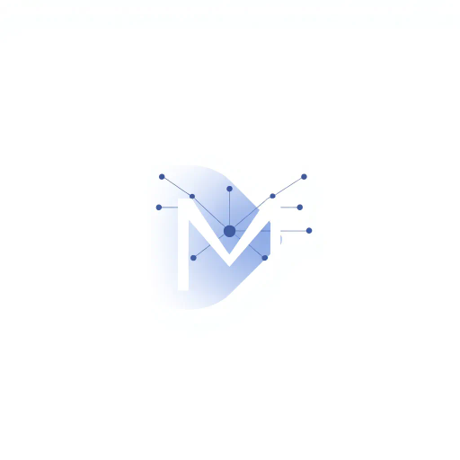 abstract letter M logo, parent node, child nodes, thin branching lines, tree hierarchy, indigo gradient, minimal vector design, white background, geometric abstraction, modernist influence, Bauhaus, clean lines, connection symbolism, hierarchical structure, conceptual design, negative space, visual balance, contemporary aesthetics