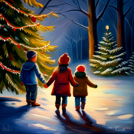 winter, children, Christmas, painting, oil, vintage