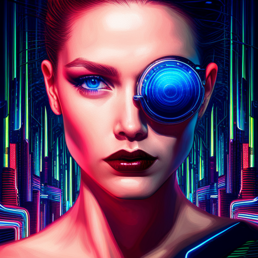 glitchy, neon, cyberpunk, reflective, distorted, futuristic, augmented reality, digital lens, metallic accents, edgy