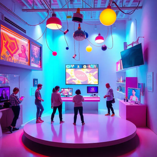 vibrant logo design, dynamic typography, abstract composition, futuristic elements, technology influence, Bauhaus movement, neon colors, minimalism, creative exploration, interactive media, high contrast, circular motifs, geometric shapes, playful aesthetics, innovation, community spirit, collaborative energy, bold outlines, tech textures, modern craftsmanship, forward-thinking, expressive design