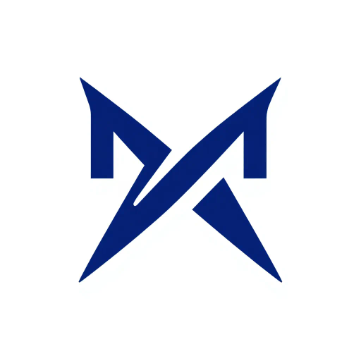 abstract M lettermark, geometric precision, two thick diagonal lines, sharp V convergence, bold solid indigo, minimal modern logo, geometric shapes, Bauhaus influence, dynamic symmetry, clean lines, minimalism, stark contrast, white background, conceptual simplicity, contemporary aesthetics, high-impact clarity