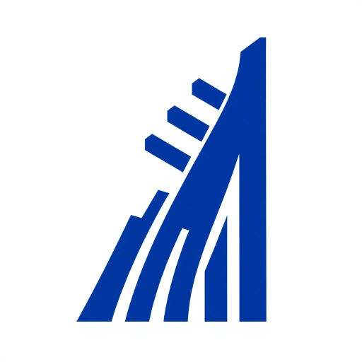 bold letter M, parallel strokes, tapering structure, upward hierarchy, indigo blue, geometric precision, vector design, minimalist aesthetic, structural elegance, balance and symmetry, clean composition, white background, modernist influences, Bauhaus geometry, minimal lines, disciplined form, artistic clarity, abstract expression, Kandinsky inspiration, harmonious contrast, flat color fields, innovative typographic elements, Swiss design principles, mid-century modern vibes