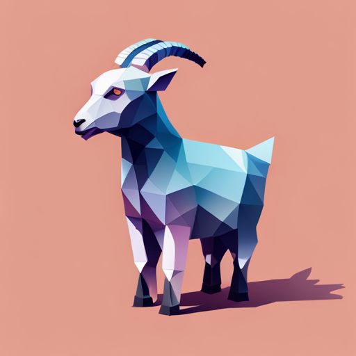 Vector art, abstract, geometric shapes, low-poly, robotic, small animal, goat, polygons