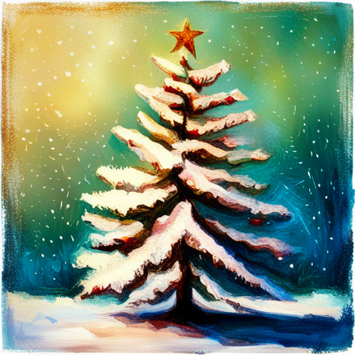 Christmas tree, textured canvas, oil vintage analog-film