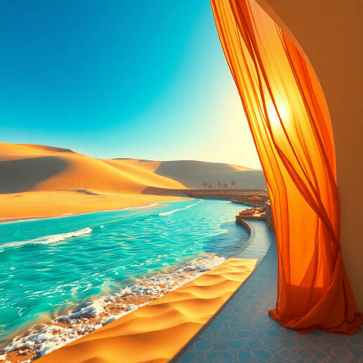 Arabian nights, desert oasis, vibrant colors, Henri Matisse, flowing fabrics, intricate patterns, sunlight reflections, ethnic motifs, modernist approach, serene and poised, cultural fusion, delicate textures, rhythmic lines, sensual elegance, warm earthy tones, exotic allure, mystical ambiance, artistic interpretation, contemporary flair, historical influences, juxtaposition of tradition and modernity