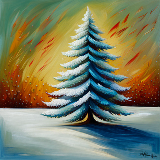 four Christmas tree, white background, textured canvas, oil painting, vintage analog-film