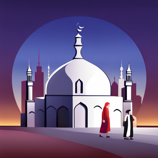 symbolic masjid, rounded border, border shadow, clock, 04:10, caption, 7 minutes walking distance