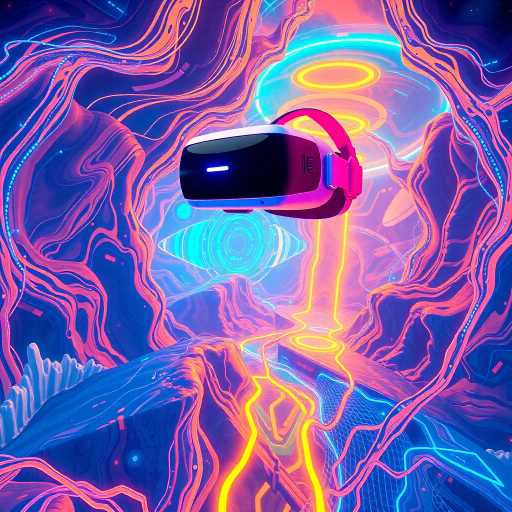 virtual reality, immersive experience, futuristic, vibrant colors, neon glow, dynamic composition, surreal landscapes, hyper-detailed, digital textures, interactive elements, sci-fi influences, cybernetic organisms, holographic displays, Piranesi echoes, Escher perspectives, cinematic lighting, contemporary vision, technological utopia, virtual exploration, sensory overload, 21st-century narrative, fluid movement, digital renaissance, interconnected worlds