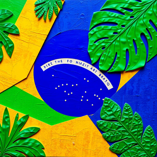 vibrant colors, geometric shapes, rich textures, tropical influence, modern interpretation, national pride, intricate patterns, dynamic composition, bright green, vivid gold, deep blue, movement, contemporary style, Brazilian culture, Jorge Amado, playful textures, dimensional layering, abstract representation, optimism and unity, cultural symbolism, vivid hues, artistic playfulness, Samba energy, Carnival essence, expressive dynamics, rhythmic flow, celebration of life