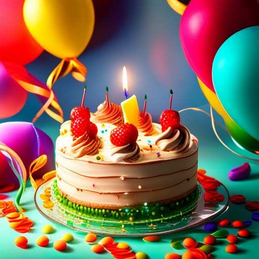 birthday, celebration, 3D, digital sculpture, colorful, balloons, candles, cake, party, festive, joy, happiness