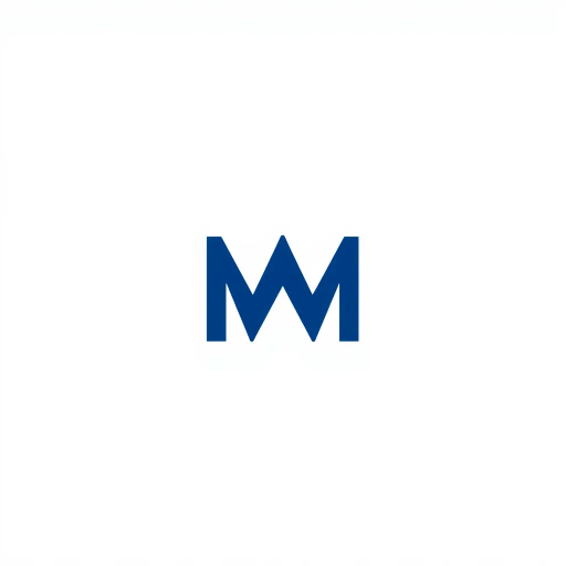 minimalist, bold, letter M, logo design, solid geometric shapes, V-shaped connectors, branching lines, hierarchy symbolism, indigo blue color palette, flat vector style, clean composition, modern SaaS branding, software aesthetics, white background, high-tech elegance, contemporary design, clarity, sleek presentation, geometric precision, corporate identity, monochromatic balance, visual hierarchy