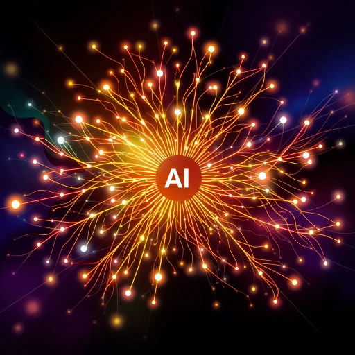 futuristic ai mind map, digital networks, interconnected nodes, vibrant colors, neural pathways, technology-inspired, abstract shapes, cybernetic theme, intricate patterns, artificial intelligence, contemporary design, computer graphics, minimalist aesthetic, dynamic flow, interconnected lines, data visualization, glowing elements, conceptual art, modern futurism, digital connectivity