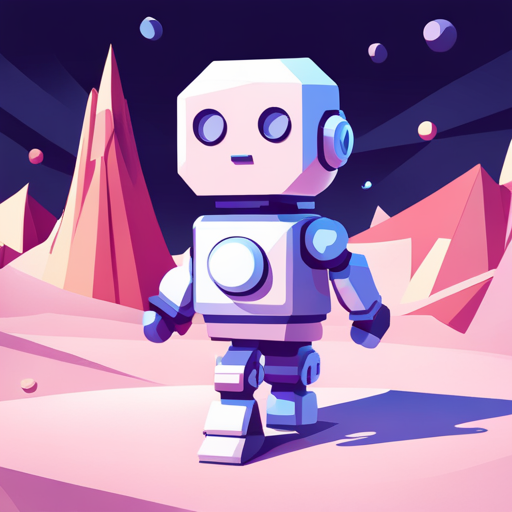 front-facing, tiny, cute, robot, low-poly, geometric shapes, digital-art, white background