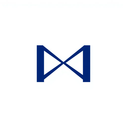 ultra minimalism, bold geometric design, clean lines, solid indigo color, #3D63DD, pure abstract letterform, modern vector aesthetics, white void background, symmetry, simplicity, mid-century modern influences, structural clarity, spatial balance, elegant composition, artistic reduction, iconic branding, visual harmony, shape exploration, vivid indigo contrast, negative space utilization, M letterform essence