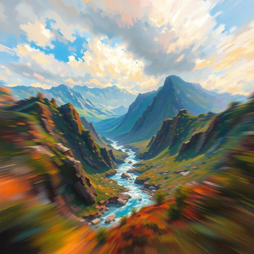 dynamic journey, sweeping landscapes, surrealism, vibrant colors, Salvador Dalí, fantastical vision, sweeping curves, chrome textures, dramatic lighting, high saturation, imaginative composition, speed and momentum, adventurous spirit, futuristic vehicles, exhilarating motion, ethereal clouds, dreamlike atmosphere, vast horizons, whimsical elements, mystical aura, harmonious balance, asymmetrical design, emotional energy