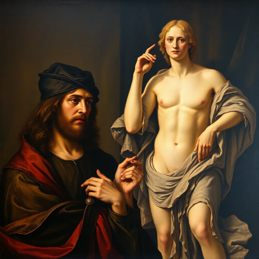 Renaissance masters, Leonardo Da Vinci, Michelangelo, intricate detail, chiaroscuro lighting, dynamic composition, vivid colors, smooth textures, oil painting influence, human anatomy studies, portraiture, emotional depth, ethereal atmosphere, historical references, Italian cultural elements, grand scale, balanced symmetry, flowing movement, symbolic motifs, classical renaissance period, expressive brushwork, masterpiece quality