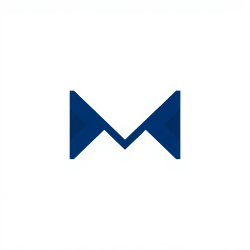 abstract M lettermark, geometric precision, two thick diagonal lines, sharp V convergence, bold solid indigo, minimal modern logo, geometric shapes, Bauhaus influence, dynamic symmetry, clean lines, minimalism, stark contrast, white background, conceptual simplicity, contemporary aesthetics, high-impact clarity