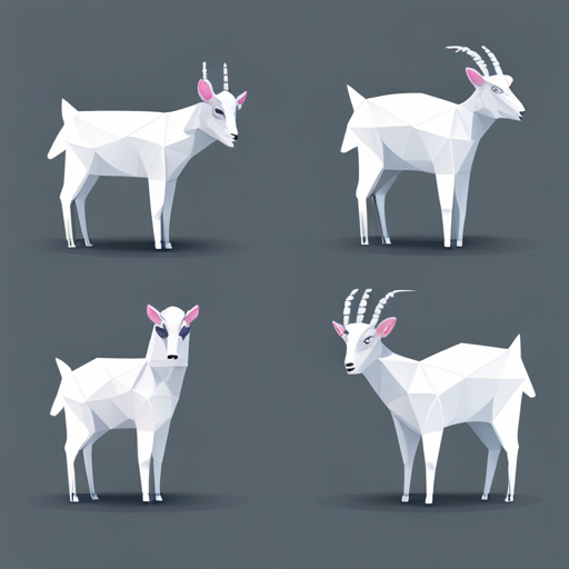 abstract, vector, low-poly, small, goat, antlers, robot, white background