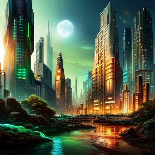 futuristic, sci-fi, city, nature, good vs. evil, victory, cyberpunk, neon lights, dystopian, skyscrapers, advanced technology, lush greenery, contrast, rebellion, victory, utopian vs. dystopian, light vs. dark, vibrant colors, organic vs. synthetic, futuristic landscape, heroes, triumph, high-tech, cybernetic enhancements, power struggle, environmentalism, industrialization, harmony, balance, hope, futuristic architecture, artificial intelligence, resistance movement, glowing neon signs, urban jungle