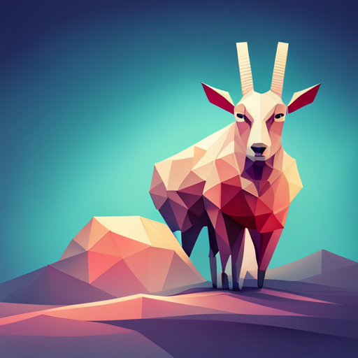 Geometric shapes, abstract art, vector graphics, low-poly modeling, small size, robot, goat-inspired design