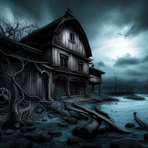 lovecraftian, village, dark, mysterious, gothic, horror, Cthulhu, eldritch, sinister, eerie, ancient, occult, supernatural, otherworldly, mythos, macabre, cosmic, spooky, haunted