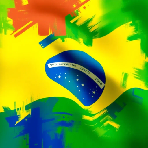 Brazilian flag, vibrant colors, modern digital interpretation, geometric shapes, vivid green, deep yellow, midnight blue, iconic symbolism, cultural pride, Henri Matisse influence, abstract representation, energy and movement, tropical essence, contemporary twist, luminosity, dynamic composition, national identity, artistic expression, unity and diversity, celebration of heritage, bold contrasts, visual impact, conceptual artistry, emotive design