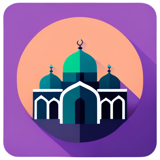 masjid symbol, rounded border, border shadow, time 04:10, caption 7 minutes walking distance, app opening screen